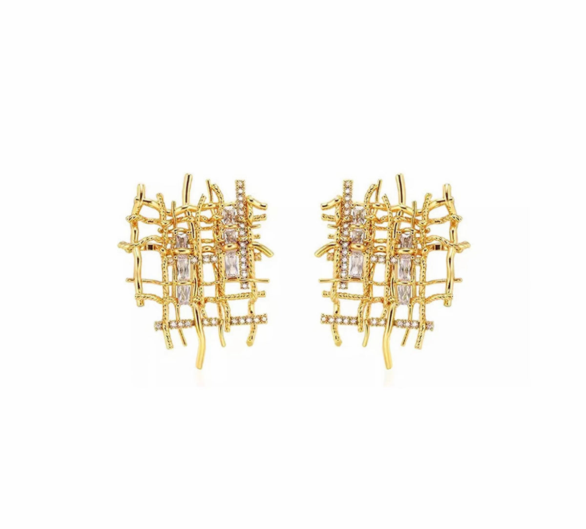 Golden Lattice Stud Earrings by Micance